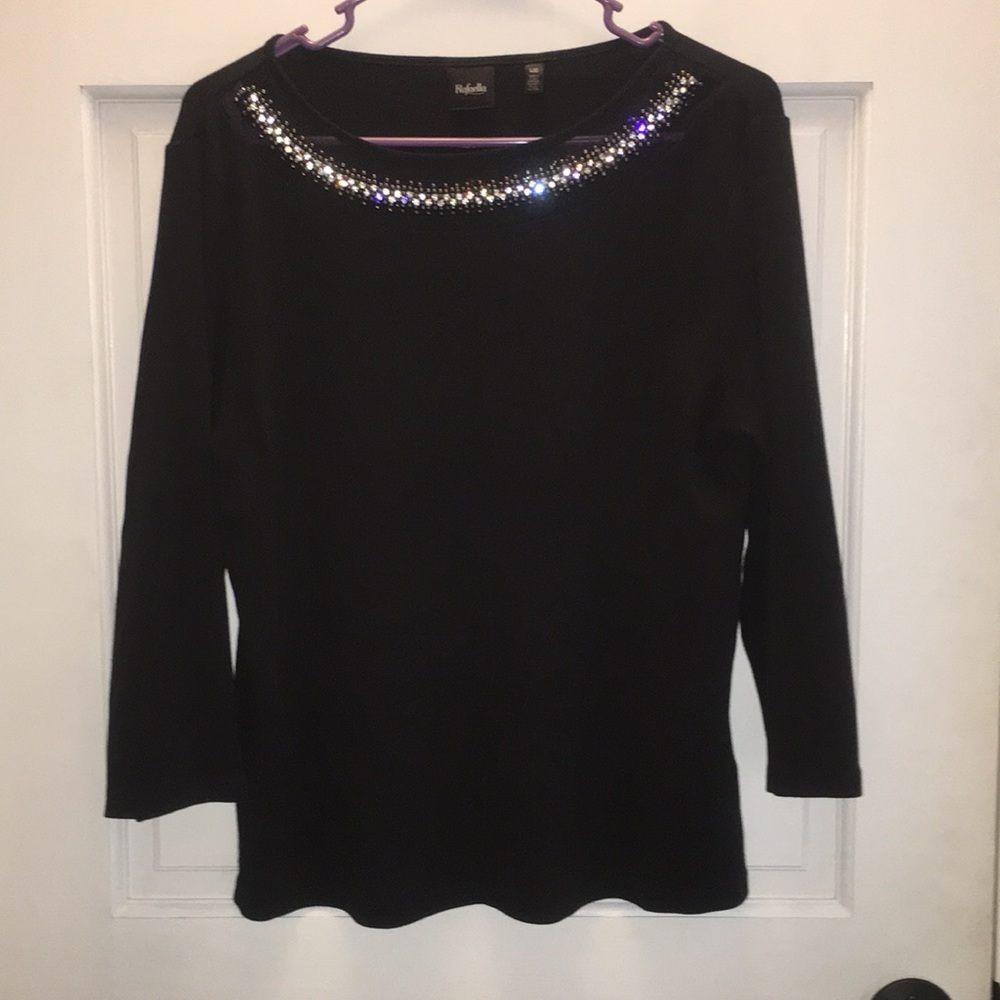 Raefella Black 3/4 Sleeve Crew Neck Sweater